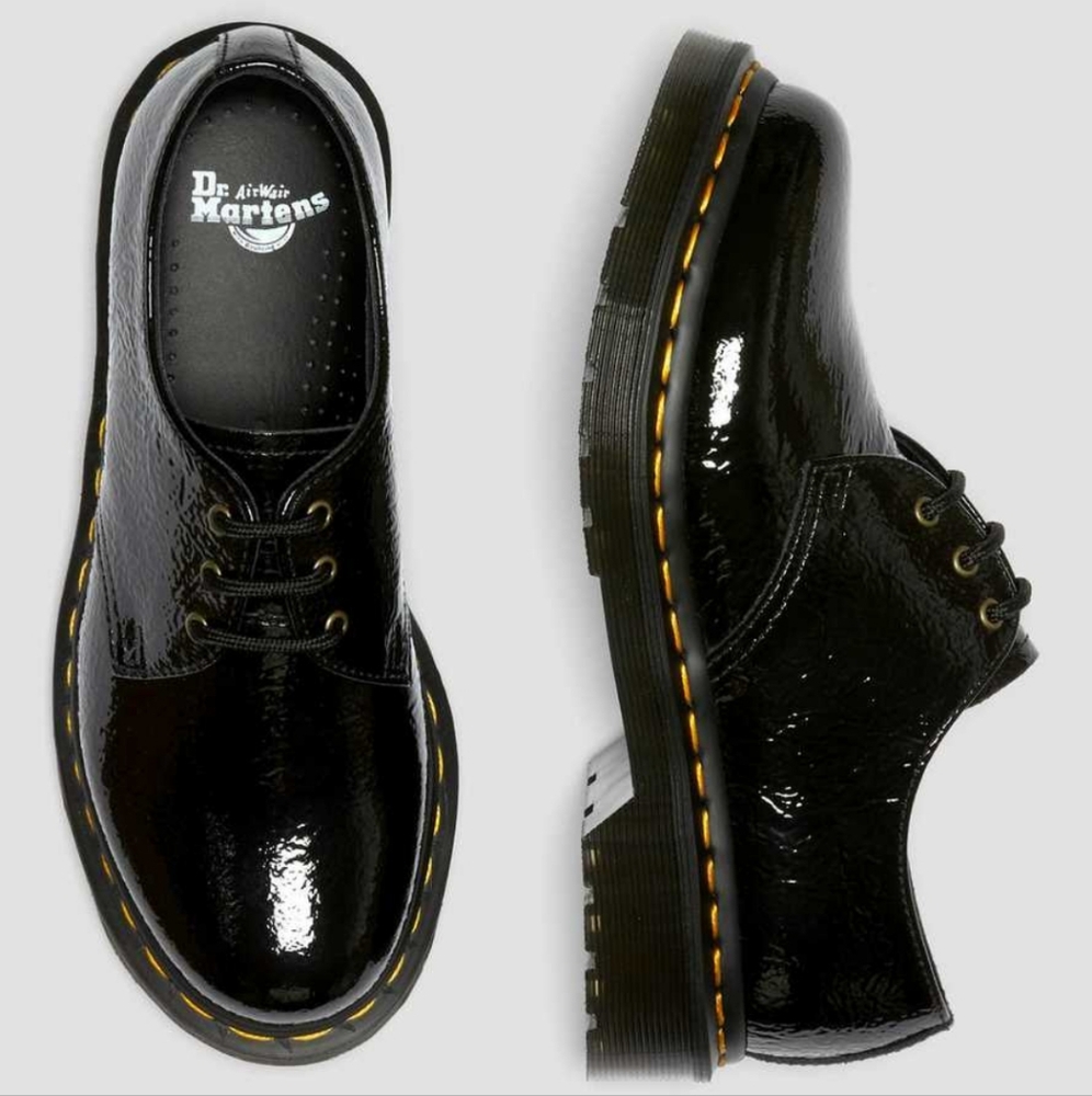 Dr. Martens Black Distressed Patent Oxfords Womens Size 8